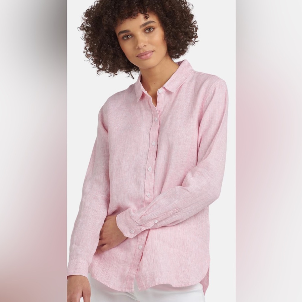 Barbour Marine Relaxed Long-Sleeved Shirt Coastal Pink Red & White Stripe Size 8